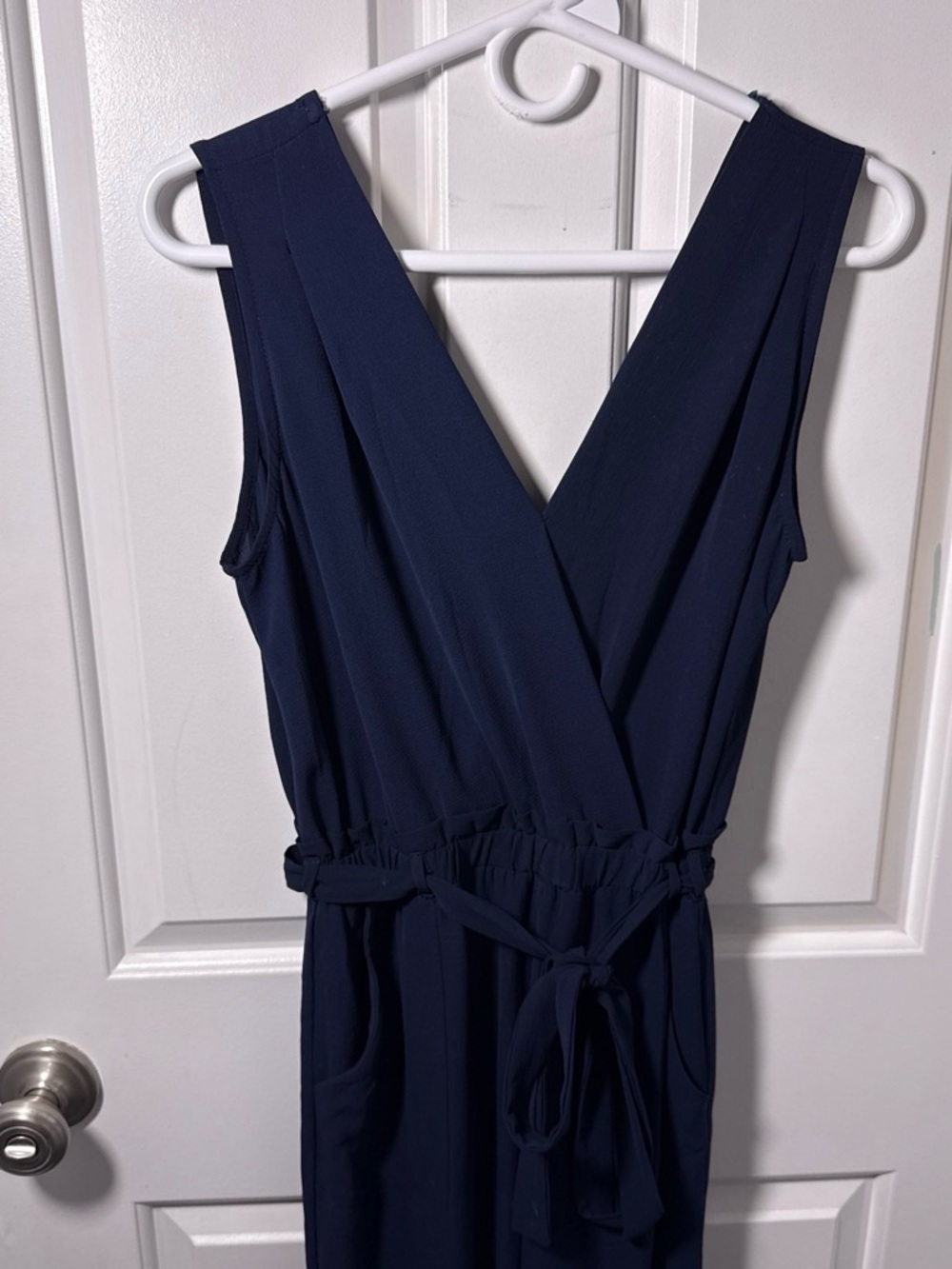 Monteau Navy Sleeveless Wrap Jumpsuit with Tie Waist
